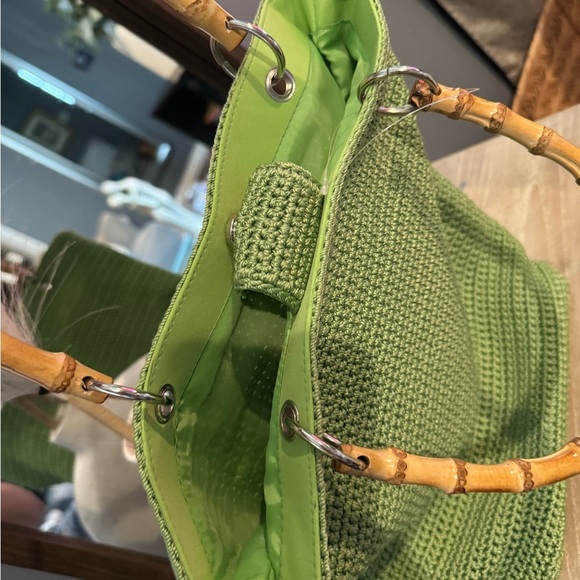 Maggie Barnes Green Tote Bag‎ with Bamboo Handles - Picture 3 of 5